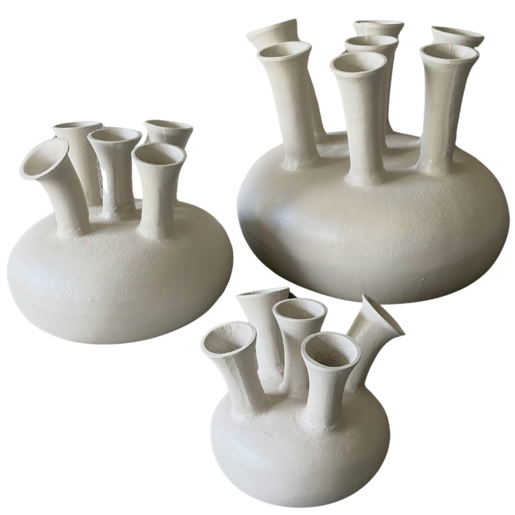 NoSeasons Tulpenvaas - Toetervaas 5 openingen Beige - 31x26 cm