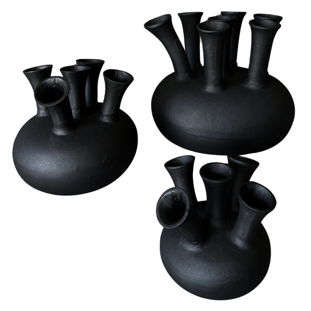 NoSeasons Tulpenvaas - Toetervaas 7 openingen Zwart - 40x36 cm
